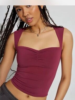 Garage plum red rushed square neck top x-small new with tags